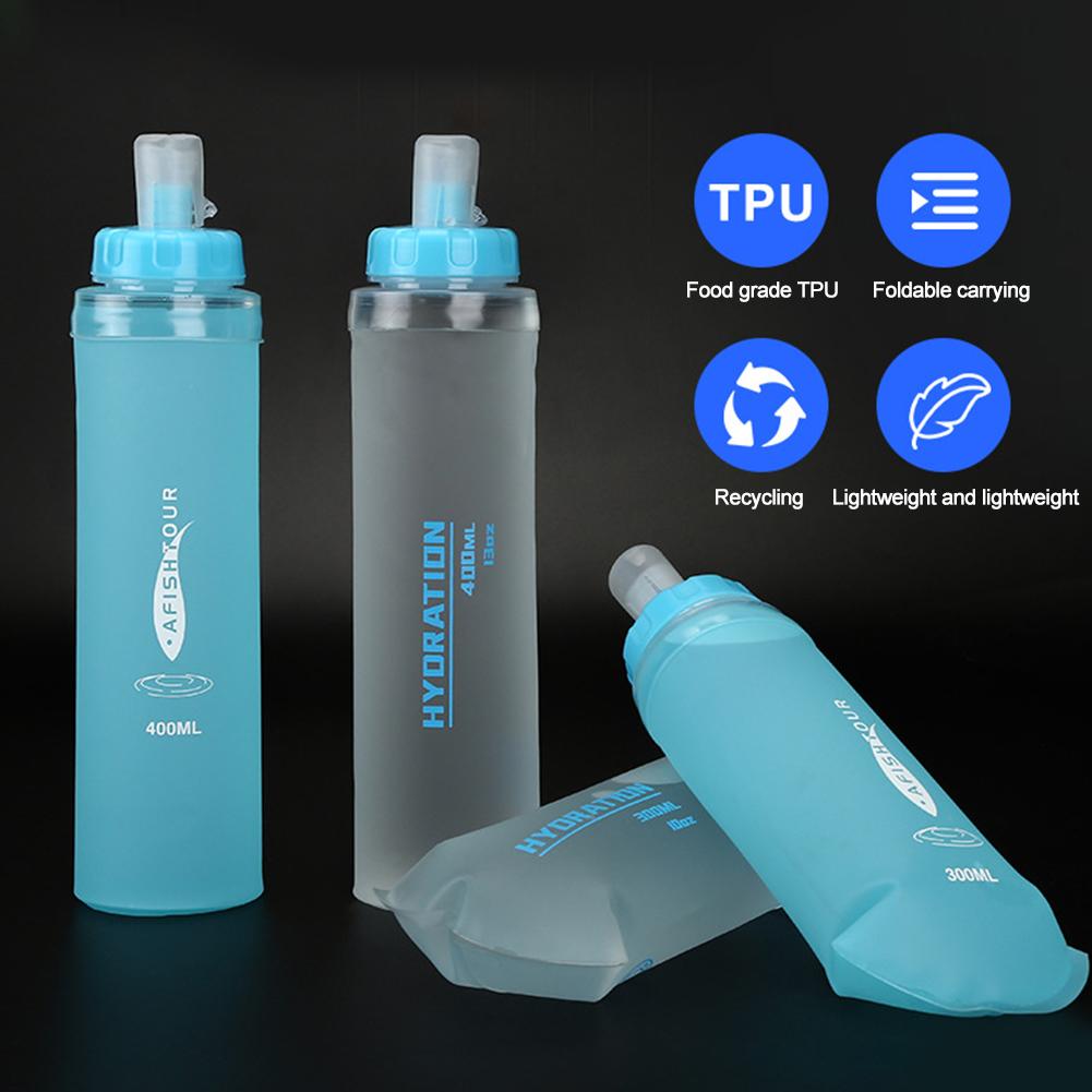 300ml TPU Soft Folding Water Bottle BPA Free TPU Collapsible Soft Water Bottle Portable Sports Water Bag for Hydration Pack