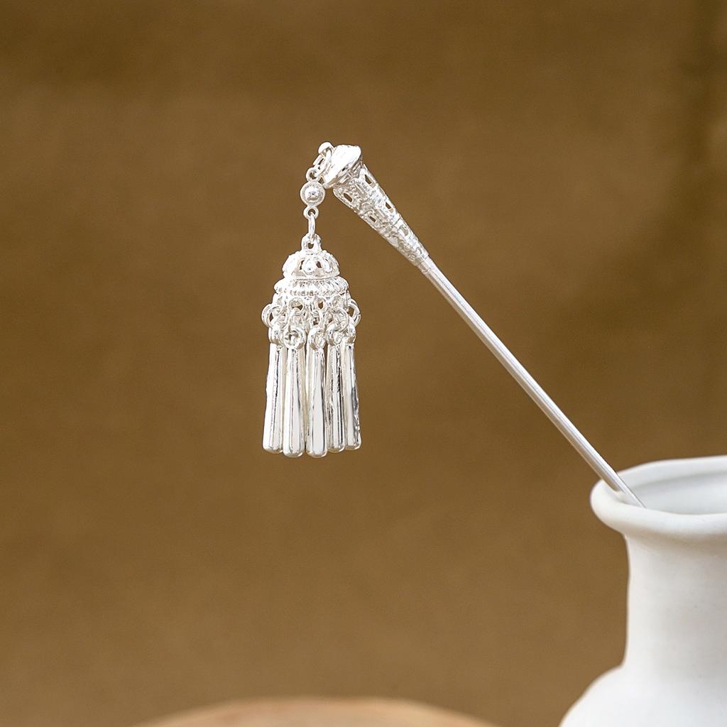 Hairpin Hollow Feather Fringed Hairpin, Ethnic Feng Shui Drop-Shaped Oil Dripping Hairpin Hanfu Disc Hair Accessories