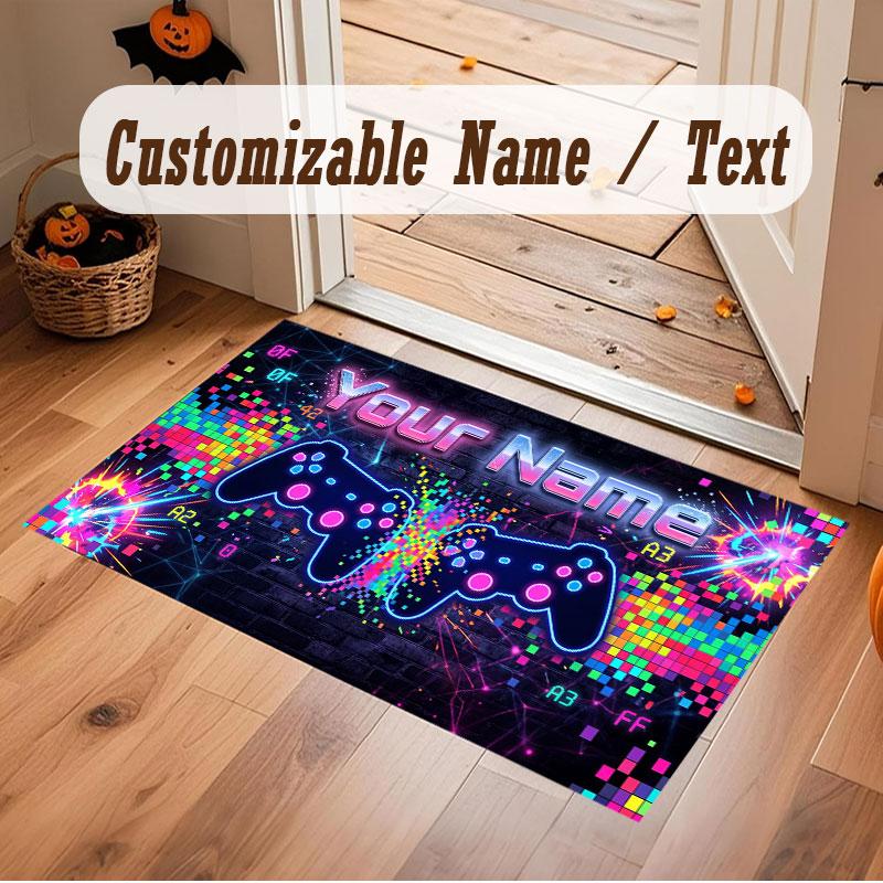 Game Controller Theme Crystal Velvet Floor Rug Personalized Custom Name Text Warm Carpet Home Decoration