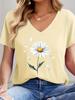 Women's V-Neck T-Shirt Flowers Print Tees Summer Short Sleeve Top Casual Trendy Female Clothing Graphic T-Shirts Clothes Women