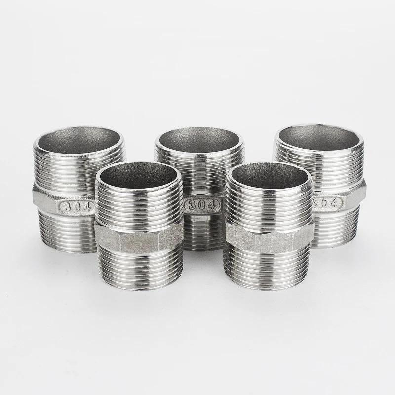10pc 304 Stainless Steel Hexagonal Outer Wire Double Headed Straight Through Coupling Threaded Pipe Male Thread Hex Nipple Union