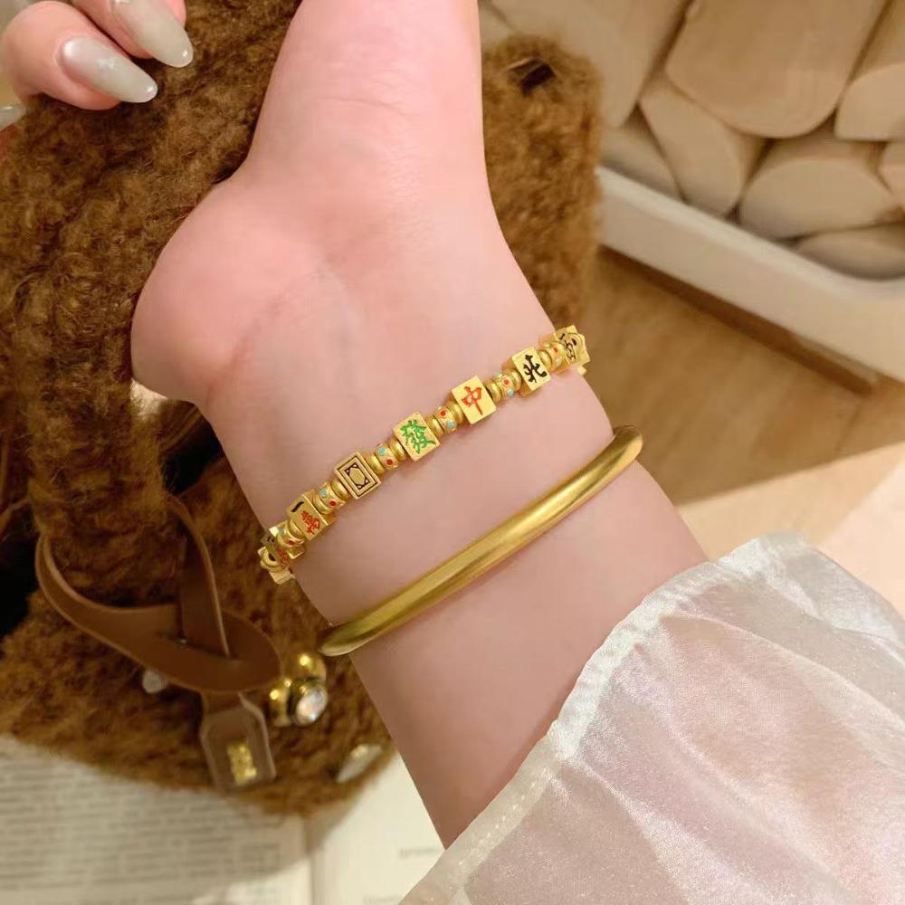 

Chinese Character Golden Mahjong Bracelet DIY Charm Bohemian Style Bangle Hipster золотой