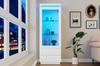 Vetrina 60*40*171cm, Armadio Alto con 2 Cassetti, Vetrina in Vetro ad Alta Lucentezza con LED, Soggiorno con Ante in Vetro e Ante a Ribalta, Bianco