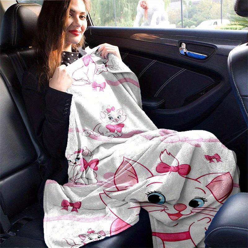 1pc Pink Fantasy Cute Cat Marie Home Decor Blanket, Couch Throw, Outdoor, Gift, Flannel Coverlet, Bedroom, Living Room, Travel