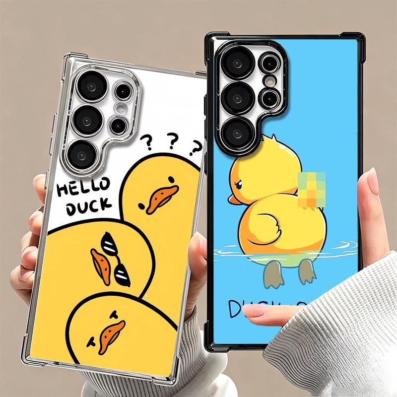 Funny Cute Cartoon Duck Plating Phone Case For Samsung Galaxy S24 S25 FE S26 Edge S23 Ultra S22 S21 Plus S20 Anti-Fall Airabag C