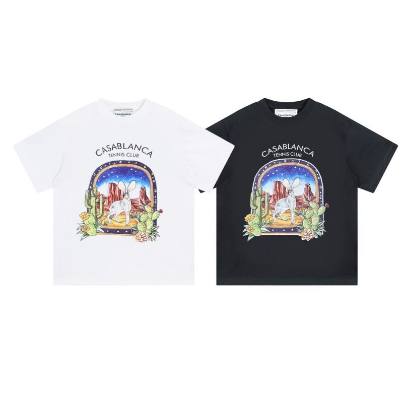 Casablanca Unisex Short Sleeve T-Shirt With Cosmic Castle Letter Print Loose Fit Cotton Tee