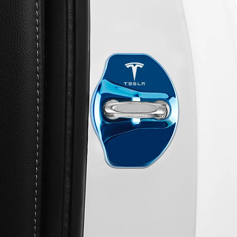 Car Sticker 2025 Hot 4 PCS/Set Fashion Stainless Steel Car Covers Door Lock Protecting Cover For Tesla model 3 model X Y Auto Ac