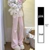 Winter 2025 Women's High-Waisted Pink Fleece-Lined Micro-Flare Sweatpants - Petite Size.