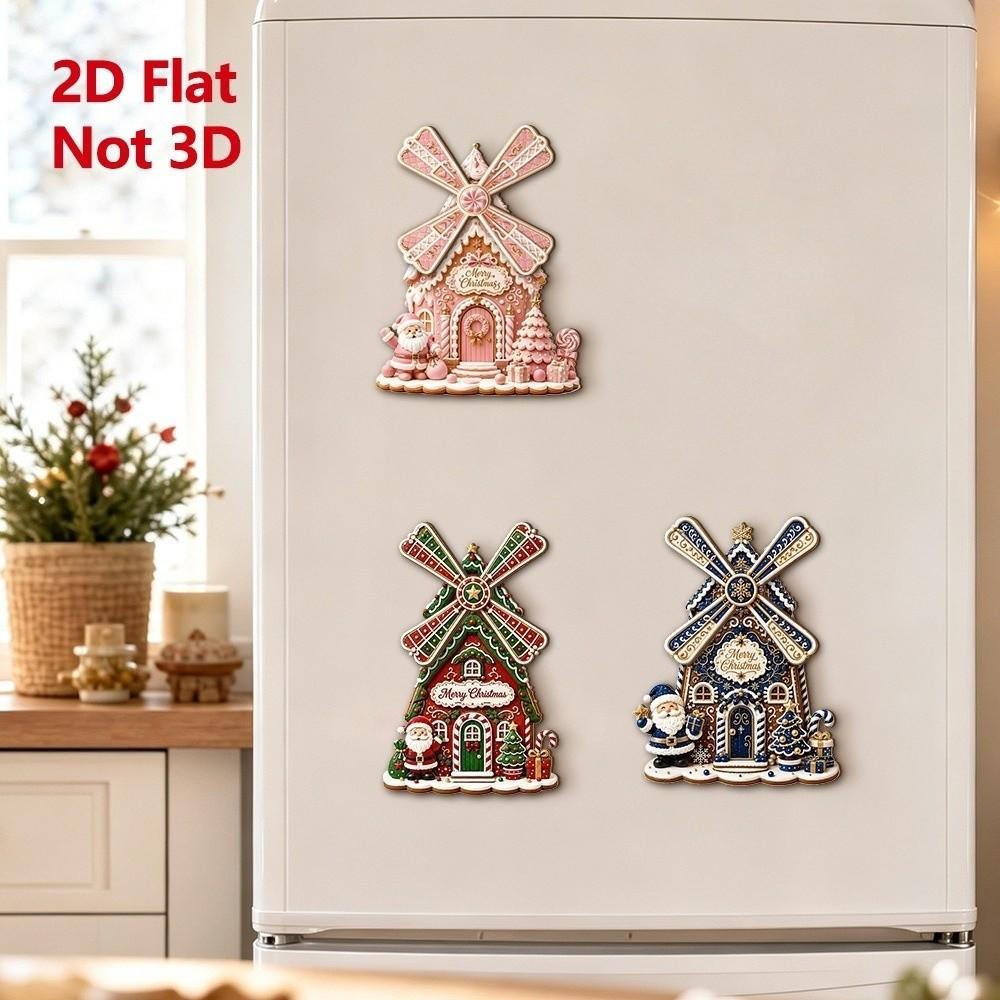 Wooden Santa Claus Magnetic Sticker Creative Windmill Castle Refrigerator Magnet Xmas Gift