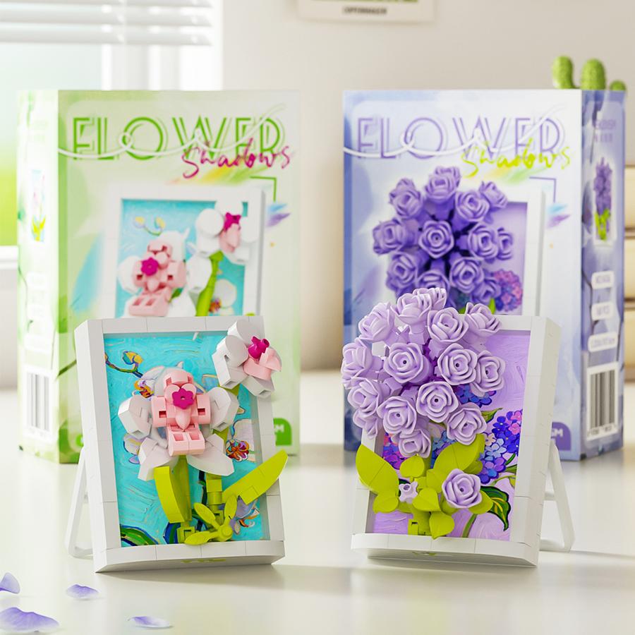 Creative Building Blocks Po Frame Plastic Flowers Micro Bricks Assembly Kids Toys Thanksgiving Day Gifts Home Decor