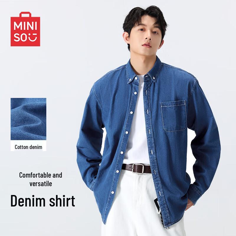 MINISO Мужская американская повседневная джинсовая рубашка с длинным рукавом, стираная L