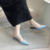 Französische Stiletto spitze hinten leere Sandalen Feenschuhe Feen Einzelschuhe Sommer Denim Tasche Kopf Katze Absatz Mules High Heels