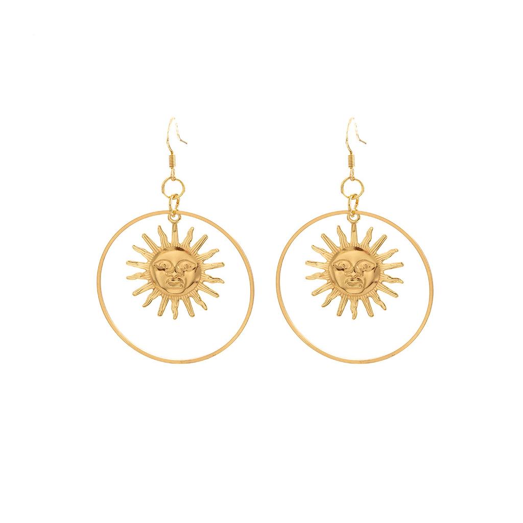 Tide Exaggerated Earrings Necklace Female Personality Hip Hop Sun Geometry Round Light Luxury Temperament Niche Suit