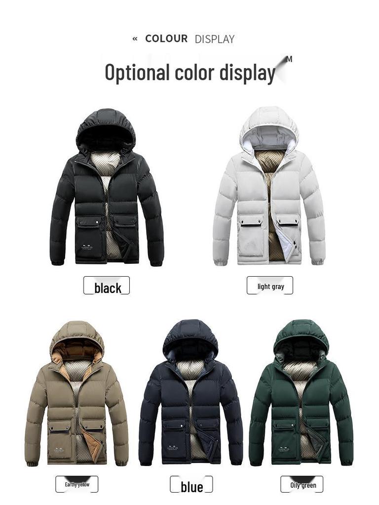 2025 Men's Winter Slim Fit Cotton Jacket with Removable Hood, Korean Style, Ribbed Trendy Design