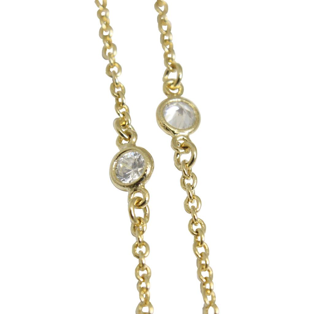 [VINGTAINE] Elegant Stone Chain Long Necklace Cubic Zirconia CZ Station Necklace C93-8-g