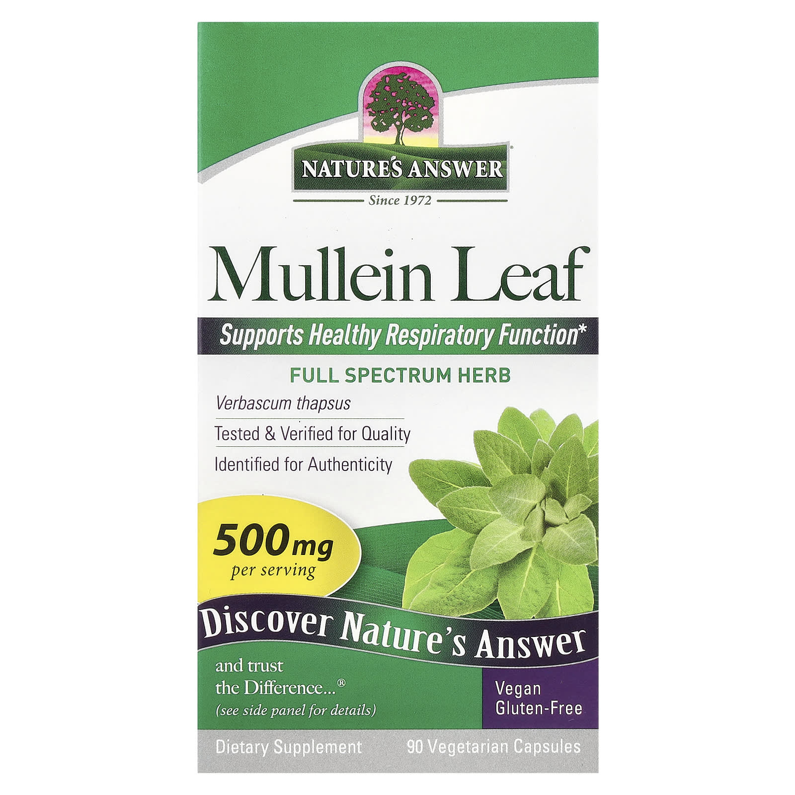 

Nature S Answer, Mullein Leaf, 500Mg, 90 Veggie Caps
