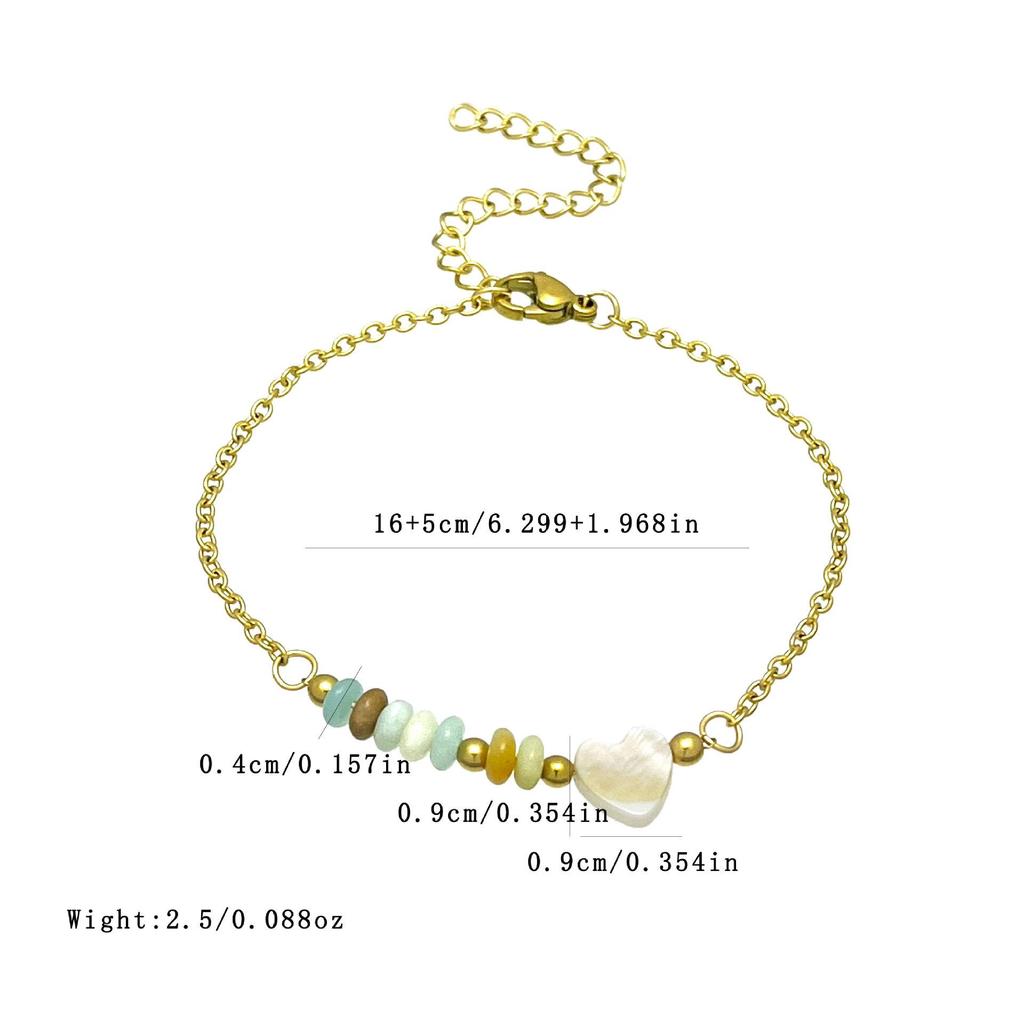 Elegant 18k Gold-Plated Stainless Steel Bracelet with Natural Stone Inlay - Trendy and Fade-Resistant for Women