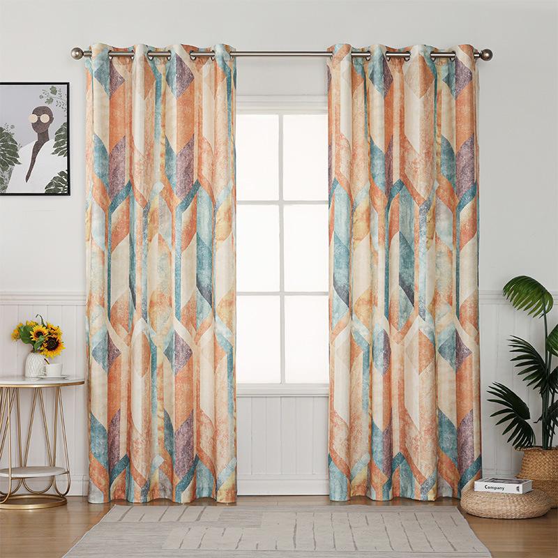 Nordic Style Collection Graphic Printing Blackout Curtain Fabric, Hotel Villa Bedroom Polyester Curtain Finished Product