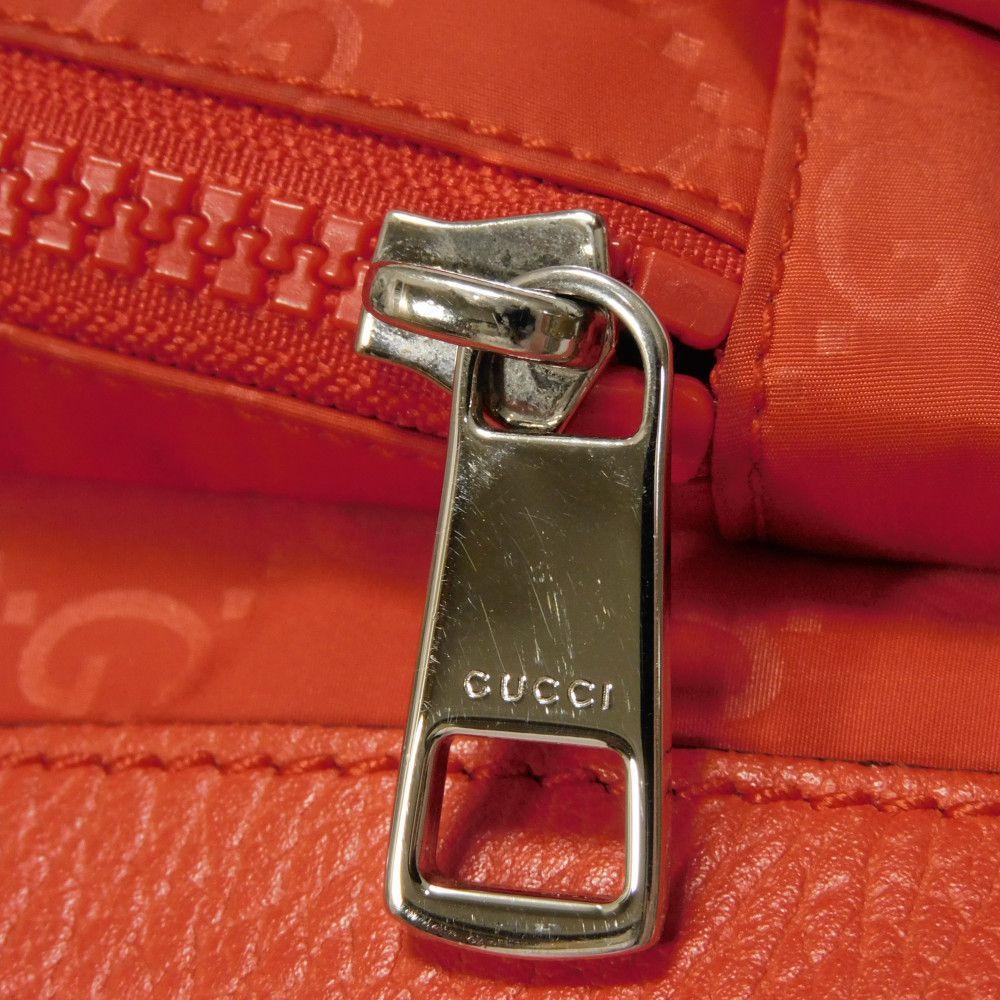 Used 9539 GG Nylon Daypack 387071 7927 Double G Calfskin Drawstring Logo Embossed Orange Red Men's from Japan AUTHENTIC