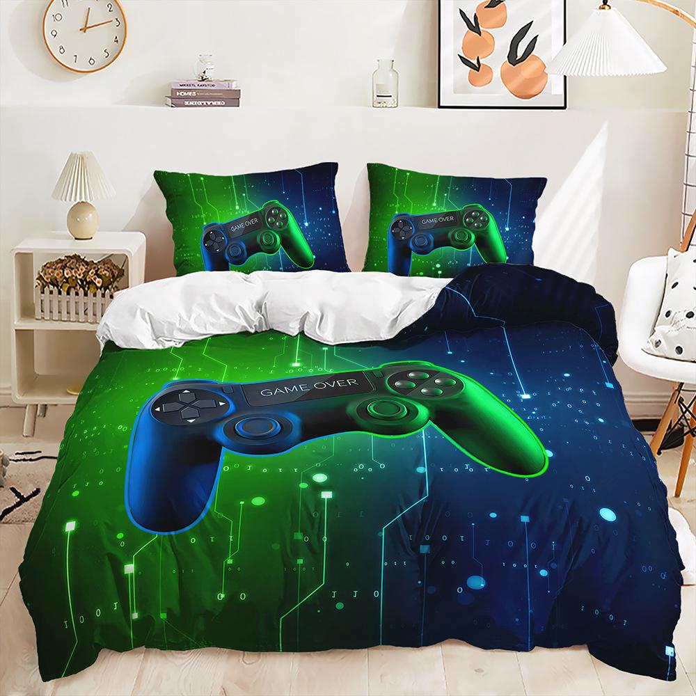 Three-Piece 3D Quilt Cover Gamepad Cool Gradual Change Kit Bedding