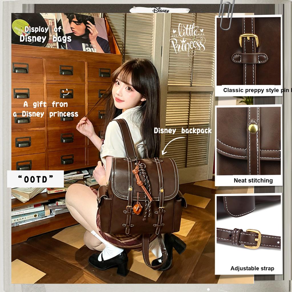 Disney Mickey Korean Style College Casual Lightweight High-Value Stain-Resistant Minimalist Trendy Versatile Backpack Women backpack Brown BMK-72172
