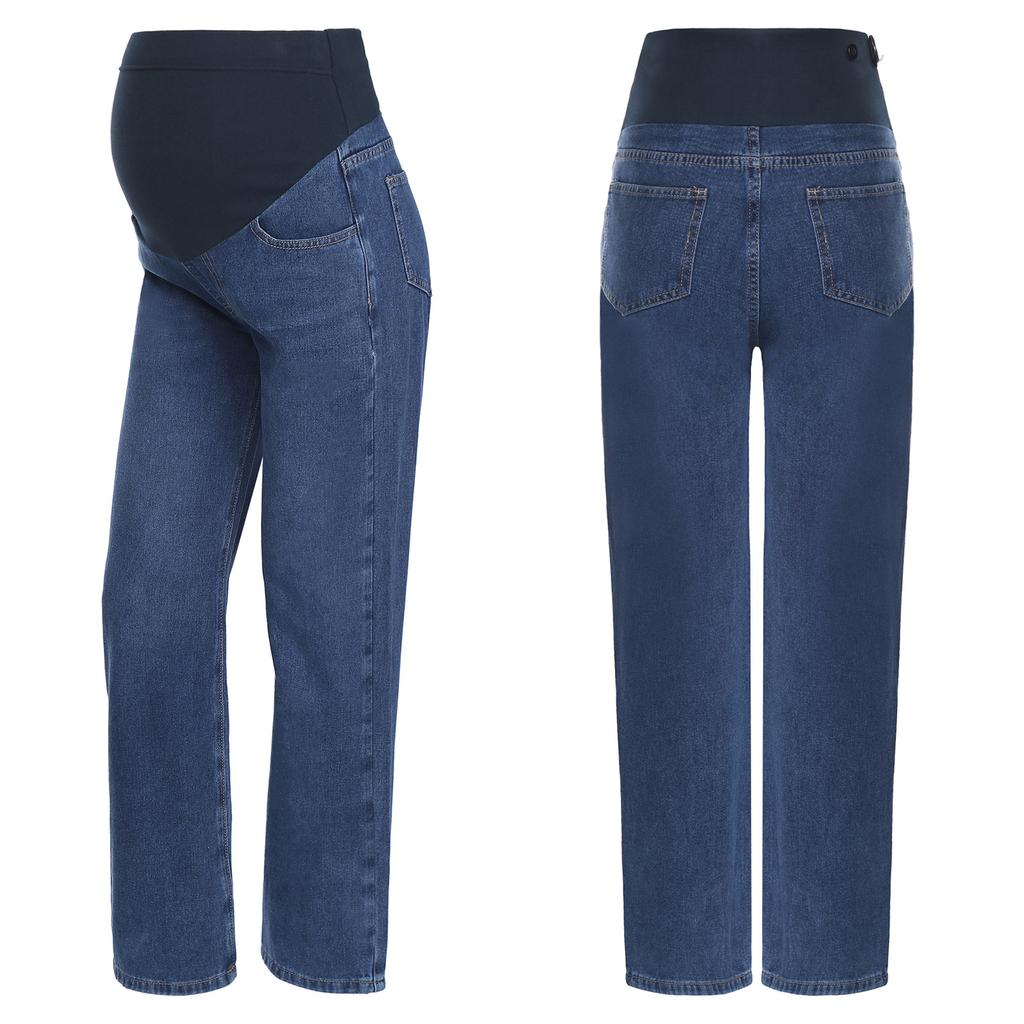 Pregnancy Essential Wide-Leg Jeans M-3XL: Stretch Denim with Adjustable Waistband & Pockets, Casual Maternity Wear