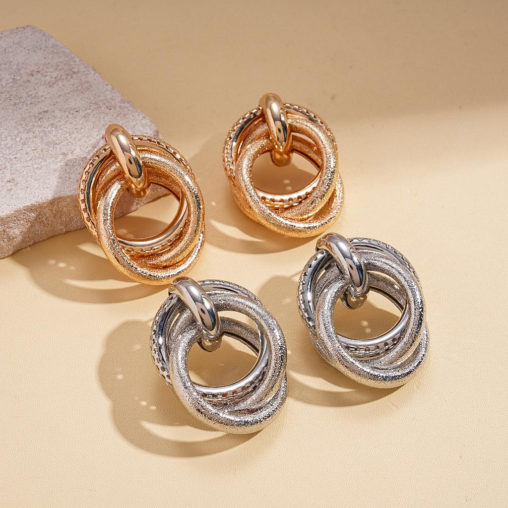 Multi-layer circle silver needle stud earrings simple geometric ins earrings