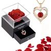 Eternal Flower Artificial Flower with Heart Necklace Timeless Rose Pattern Gift Box ,for Valentine'S Day, Mother'S Day