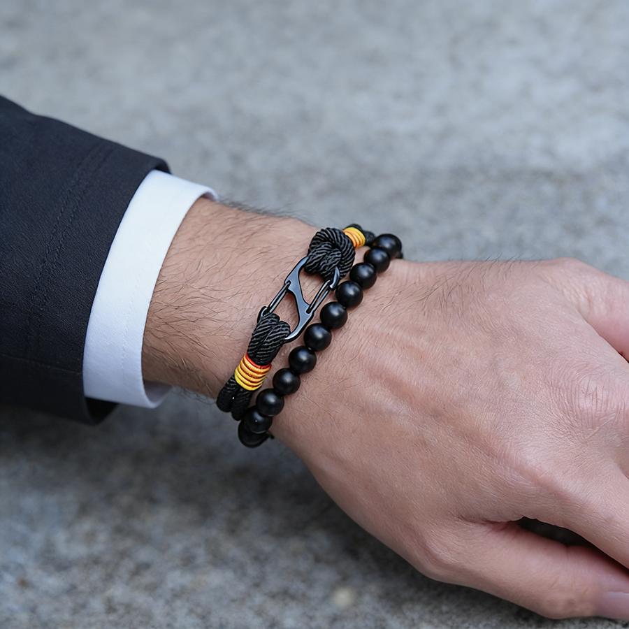Stylish Men Bracelet Set Selected High Quality 4mm Rope 5 Colors Options 8mm Matte Strand Braslet Casual Wrist Accessories Homme
