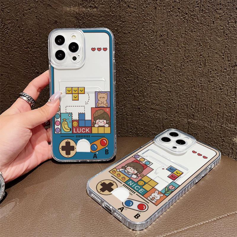 Card Slot Holder Silicone Wallet Pocket Case For Xiaomi Redmi Note 12 13 Pro Oppo A38 A58 A78 Vivo Y21 Y22 Samsung A54 A24 Cover Clear Phone Bumper