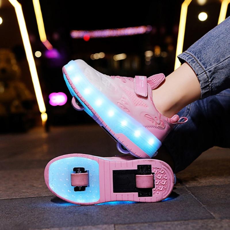 LED Children's Skates with 2 Wheels, Removable Inline Skates, Professional Boys and Girls with Wheels Sports Shoes