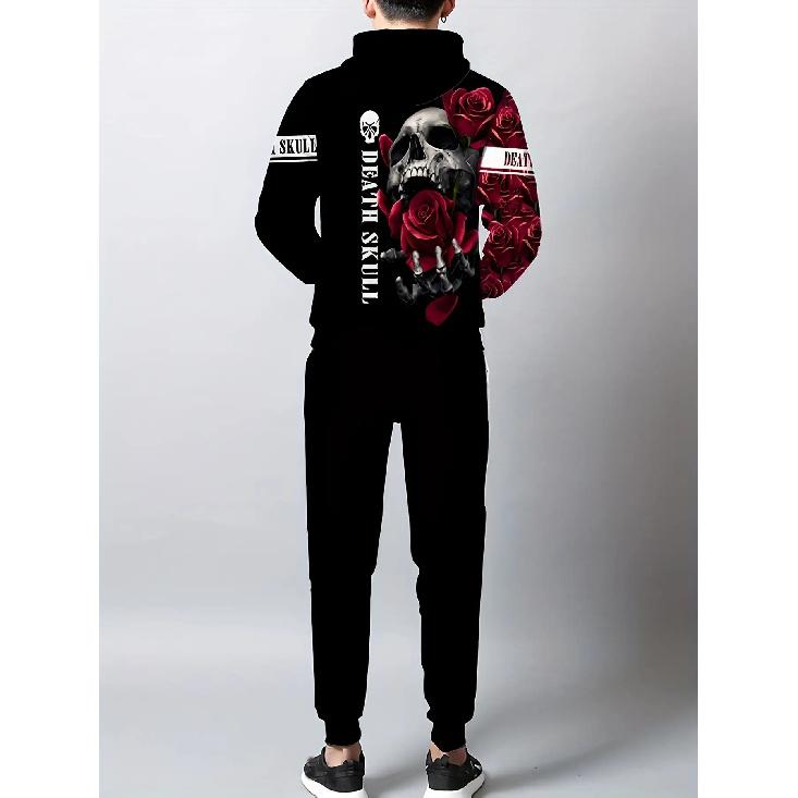 Men's Trendy 3D Luminous Skull Print Autumn And Winter Sweatshirt And Sweatpants 2pcs Set