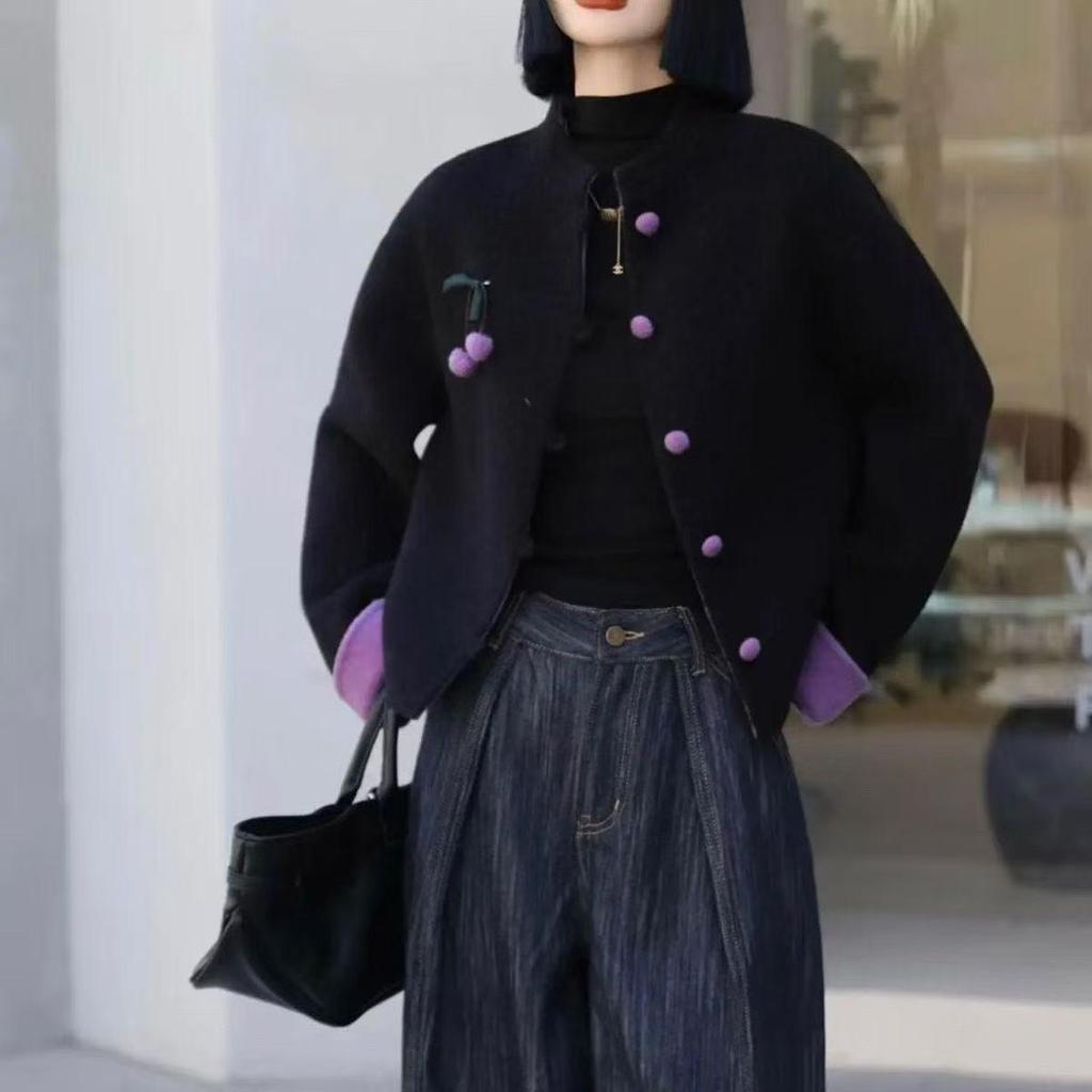 2025 Chinese Style Double-Sided Wool Coat for Women - Short, Elegant, Modern Design for Petite Frames