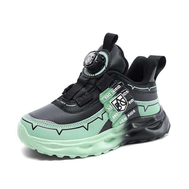 Factory direct sales 2025 winter children's sports shoes rotating buckle leather surface wear-resistant middle and older children's running shoes kids