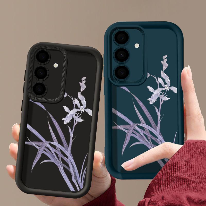 Purple Orchid Floral Pattern Case For Samsung Galaxy A57 A37 A17 A56 A36 A26 A16 5G A55 A35 A15 A54 S21 FE S22 S23 S24 Plus S25 Edge S26 Ultra Cover