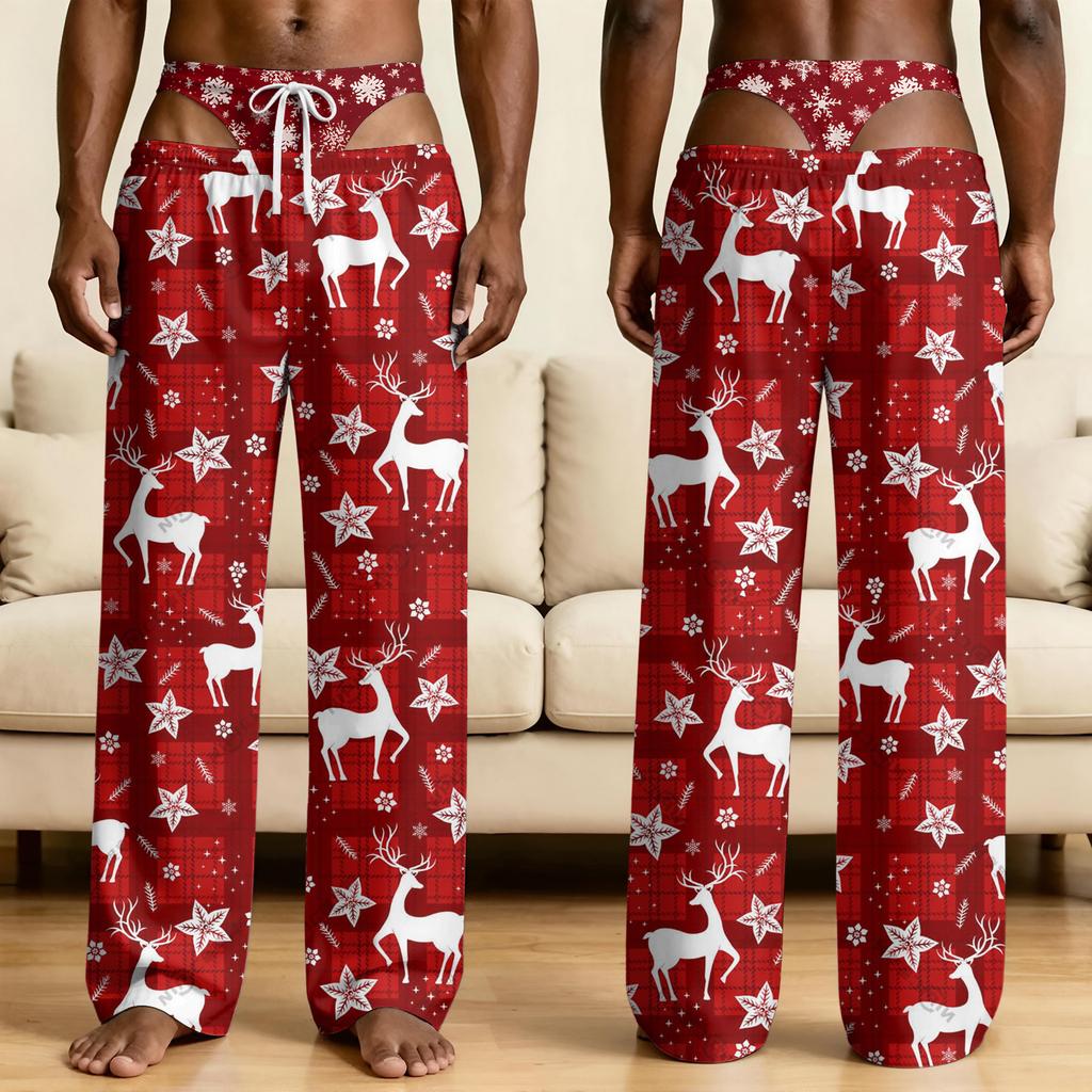 Men's Funny Sleep Pants with Fake Underwear Print Halloween Novelty Pajama Pants