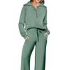 Women's 2 Piece Outfits Casual Lapel Half Zip Sweatshirts And Wide Leg Pants Tracksuit Sets