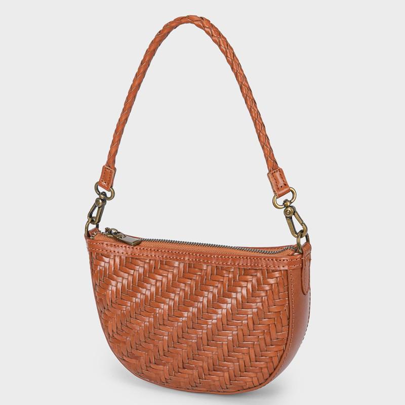 Mini Woven Genuine Leather Crossbody Bag Women Vintage Style Shoulder With Phone Pocket