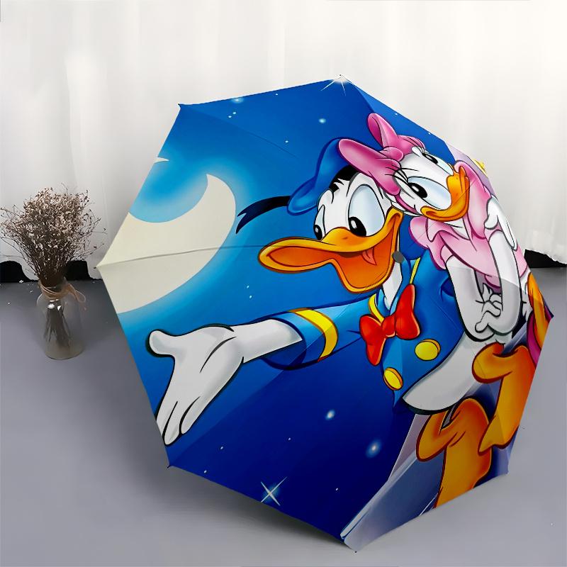 Daisy and Donald Duck Cartoon Umbrella, Portable 3-Fold Compact Umbrella, Suitable for Camping, Hiking and Travel, Ideal Easter Birthday Gif