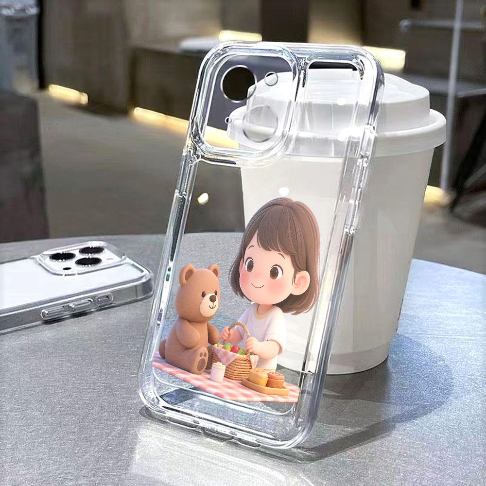 Girl Picnicking with Teddy Bear Phone Case for IPhone 14 15 16 17 13 12 11 Pro Max Plus 12 13 Mini TPU Protect Cover