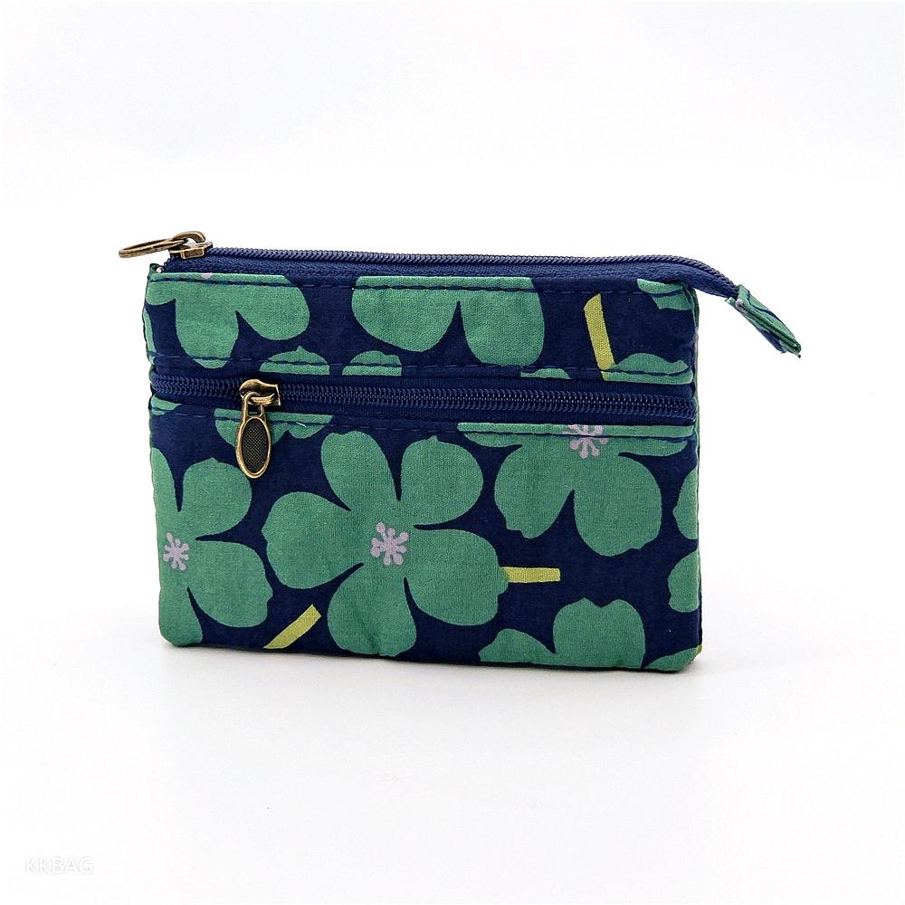 Cotton Coin Purse Portable Female Coin Pouch Canvas Change Bag Double Zipper Floral Card Holder For Women Girls Daily Life