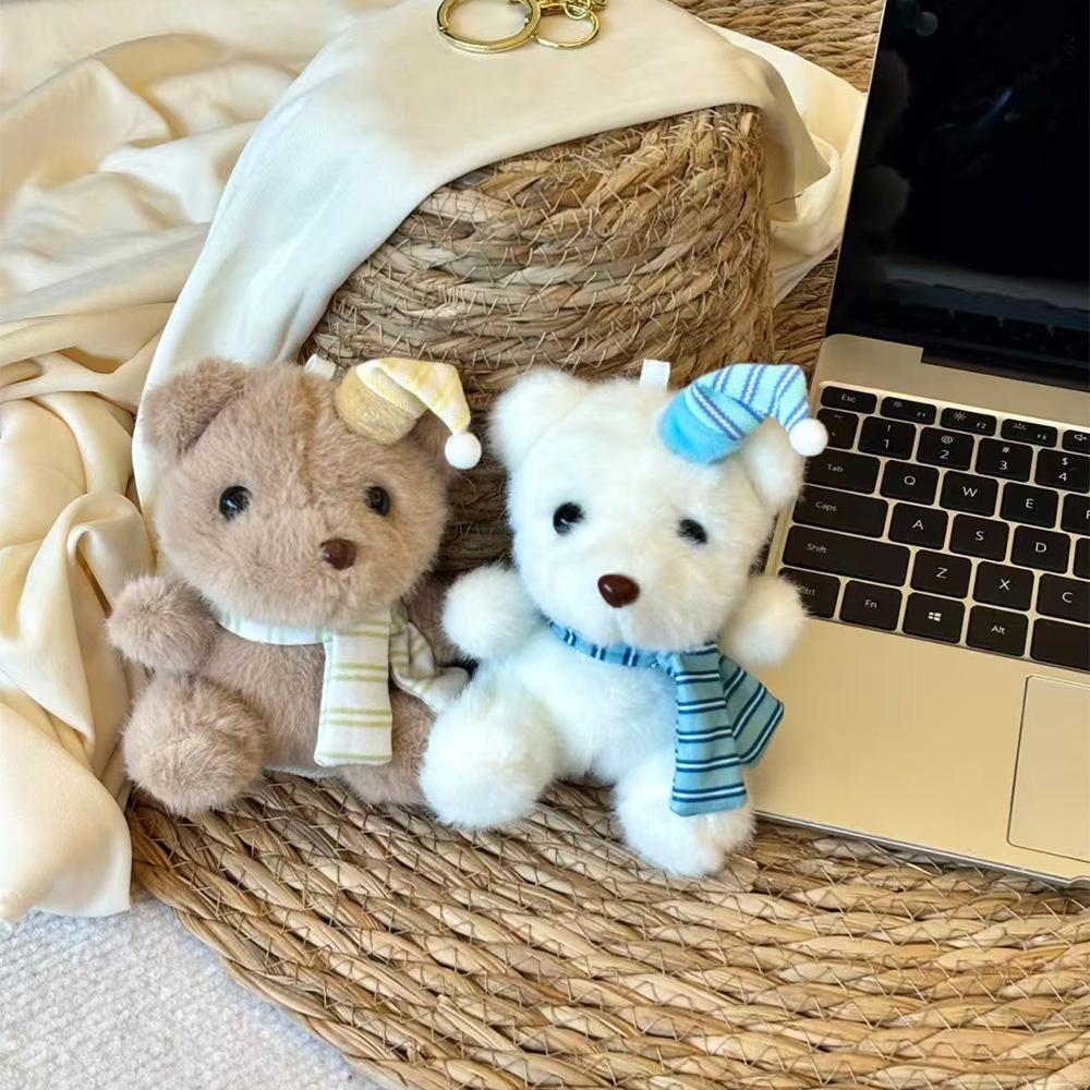 Cute Girl with A Heart Full of Scarf, Soft and Cute Little Bear Plush Pendant Keychain Package, Cute Doll