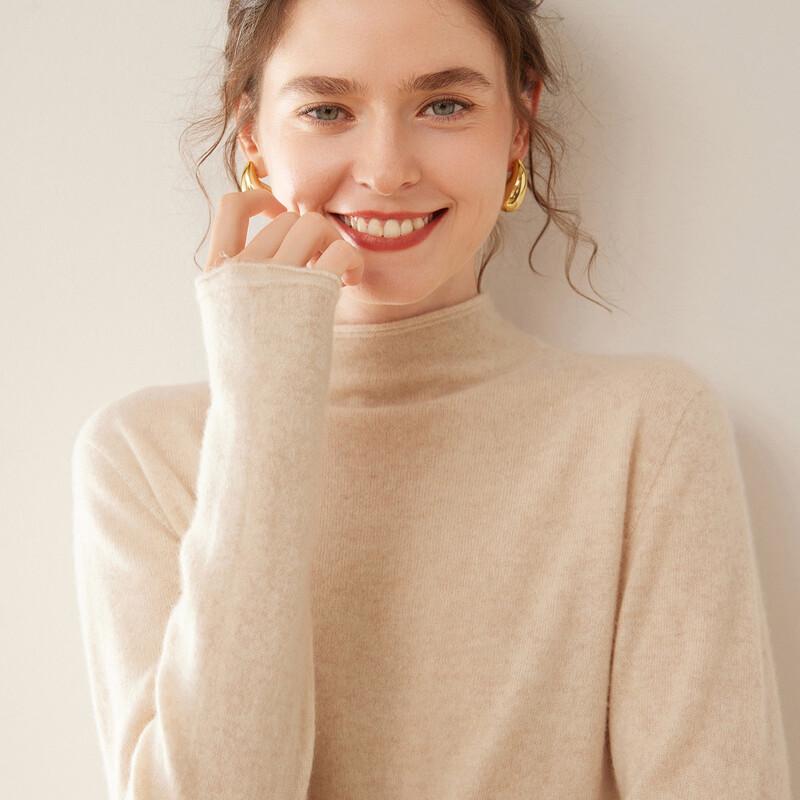 Fanzhen Women's Semi-High Collar Cashmere Sweater