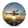 Riesige zweistöckige kommerzielle Düsenflugzeug-Wanduhr Kommerzielles Flugzeug startet von der Startbahn im dramatischen Sonnenunterlicht Moderne Heimdekoration