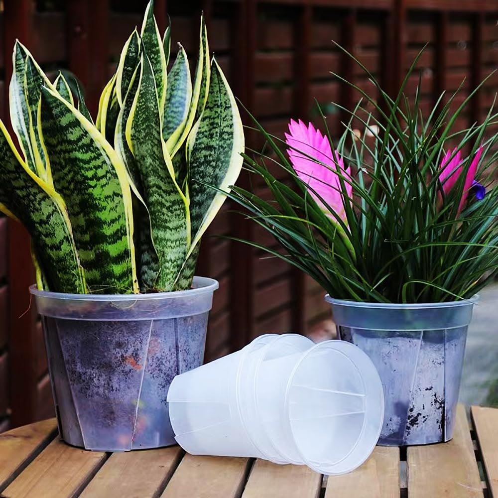 12 Pieces Yen In 3 Clear Plastic Plant Pots with Bottom Plates (365 Each) (Available Sizes) (Medium)