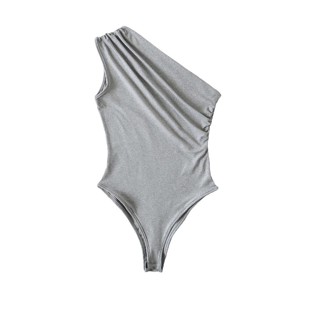 2025 European & American One-Shoulder Ruched Bodysuit: Sexy, Slim Fit Summer Top