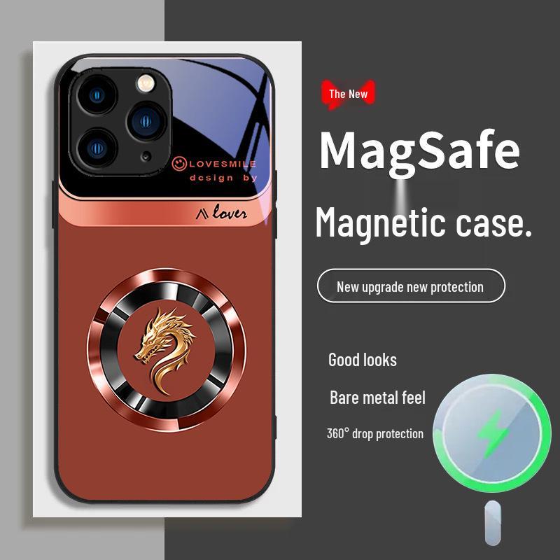 

Чехол для телефона Apple 11 Ring Dragon Head Plus с магнитным креплением Promax All-inclusive 12, защитное стекло от падений 13, роскошный чехол. iPhone 16 Pro Max красный