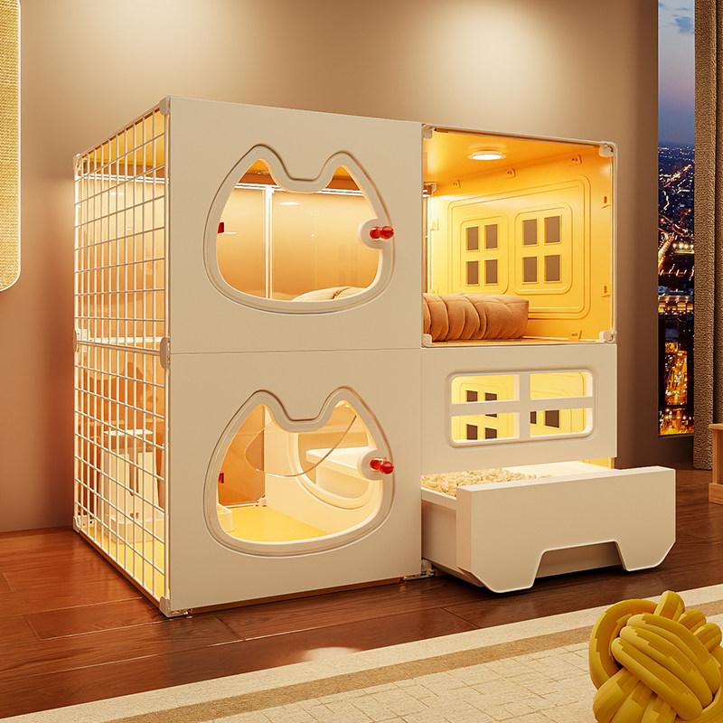 Super Large Free Space Cat Villa Indoor Cat Cage Integrated Litter Box One Room One Hall Style Cat Cabinet Home Pet House