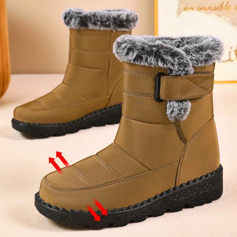Womens Winter Snow Boots Warm Fleece Lined Non Slip Flat Heel Ankle Plus Size 35-43