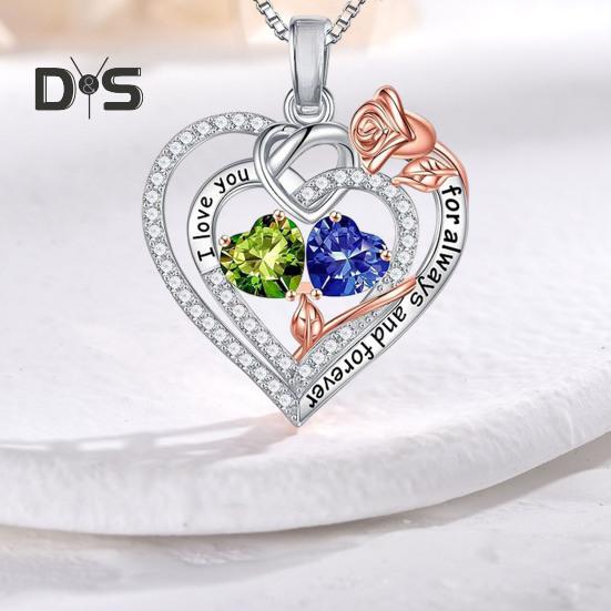 I Love You Forever Heart Necklace for Women Cubic Zirconia Heart Golden Rose Necklace Valentine's Day Birthday Jewelry Gift for Wife Mom